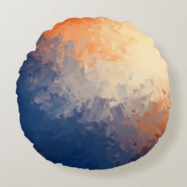 Cojín Redondo Abstract Brushstrokes: Vibrant Blue & Orange. (Anverso)