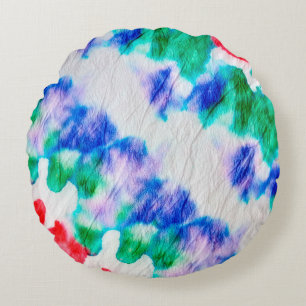 Cojín Redondo Abstract colorful tie dye pattern on a crumpled wh