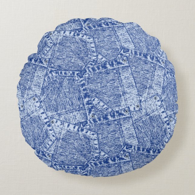 Cojín Redondo Abstract Denim Pockets Patchwork Seamless Pattern  (Anverso)