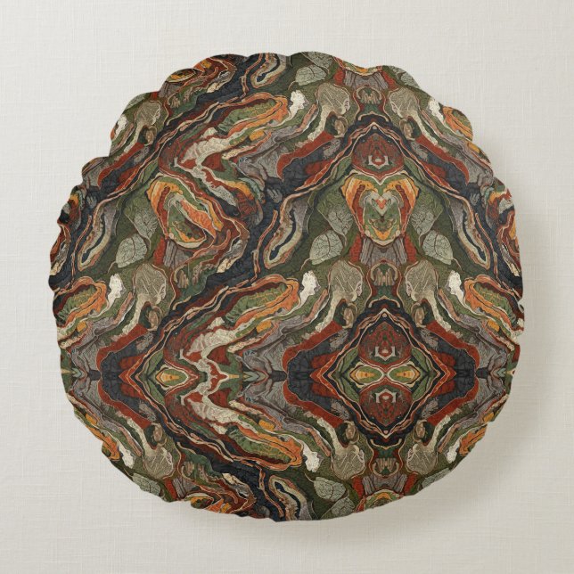 Cojín Redondo Abstract Earth Tone Swirl Pattern (Anverso)