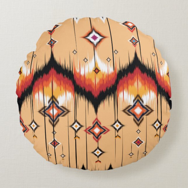 Cojín Redondo Abstract ethnic geometric pattern design, Ikat geo (Anverso)