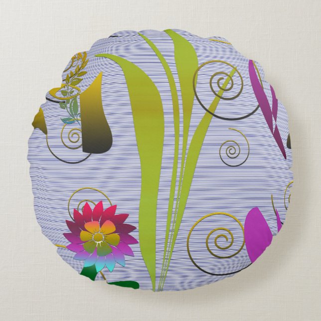 Cojín Redondo Abstract Floral with Spirals 3 (Anverso)