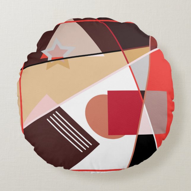 Cojín Redondo Abstract geometric pattern,  silk scarf shawl desi (Anverso)