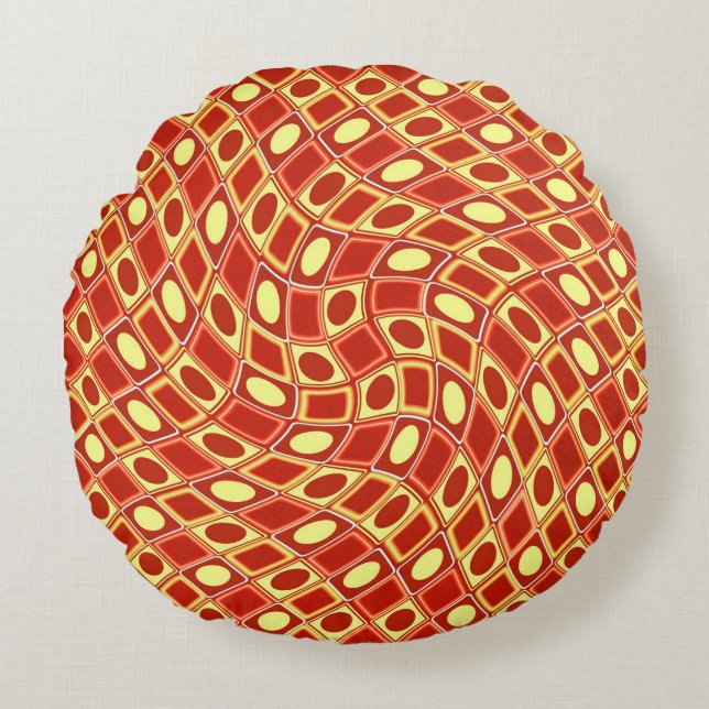 Cojín Redondo Abstract geometric swirl retro pattern in red  (Anverso)