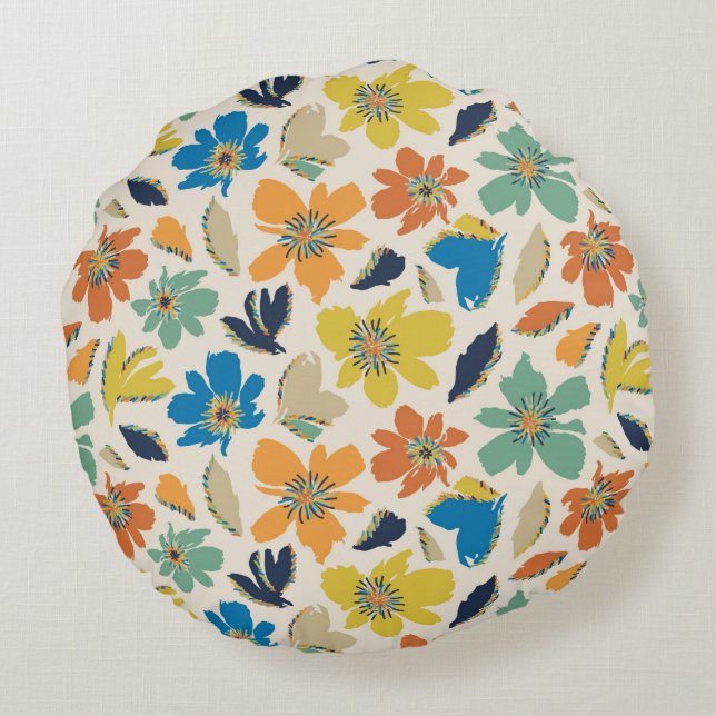 Cojín Redondo Abstract Hand-Drawn Boho Floral Pattern (Reverso)
