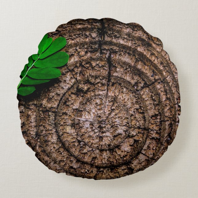 Cojín Redondo Abstract leaf tree stump green (Anverso)