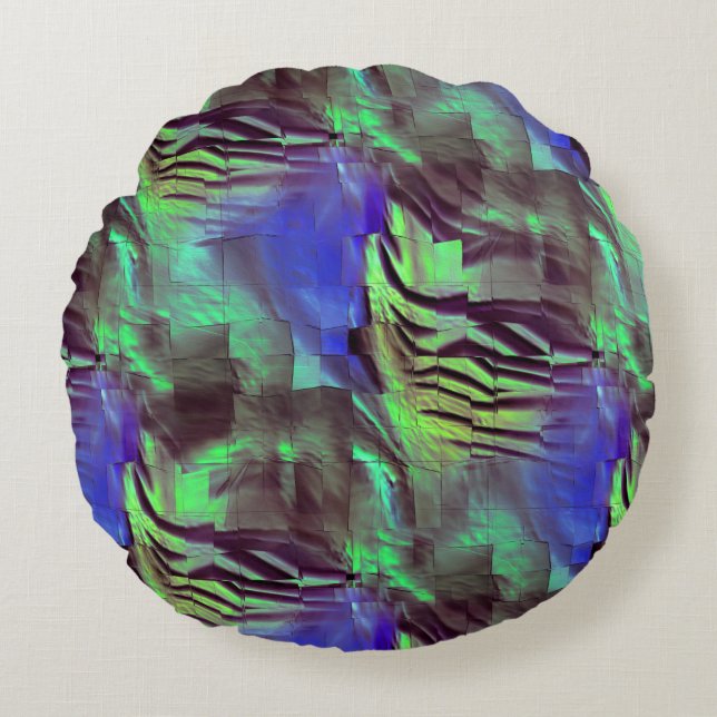 Cojín Redondo Abstract mosaic drawing of rustic green and blue (Anverso)