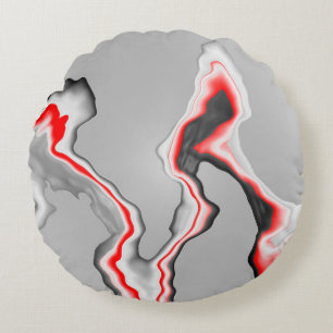 Cojín Redondo Abstract red black and white wave, zigzag pattern,