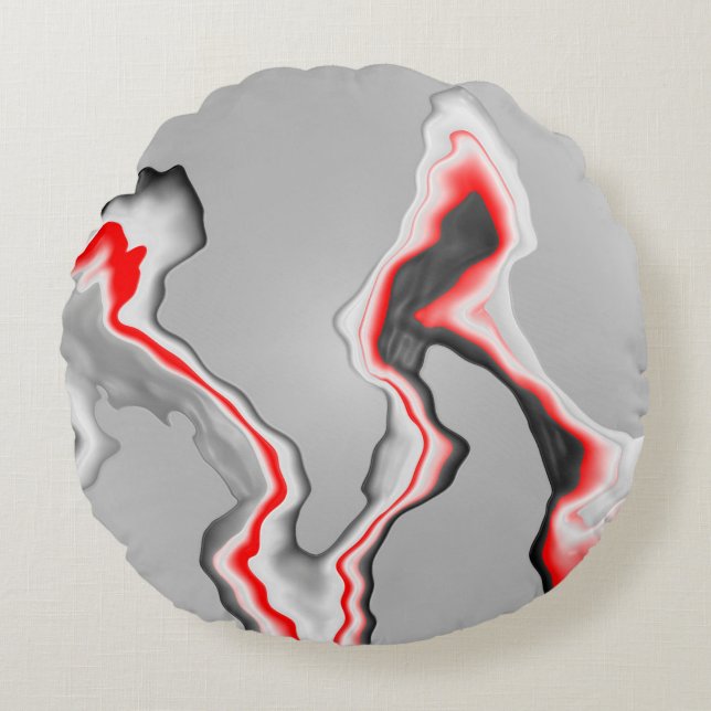 Cojín Redondo Abstract red black and white wave, zigzag pattern, (Anverso)