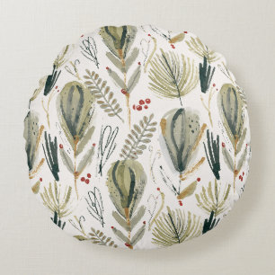 Cojín Redondo Abstract Scandinavian Christmas Foliage Sage Green