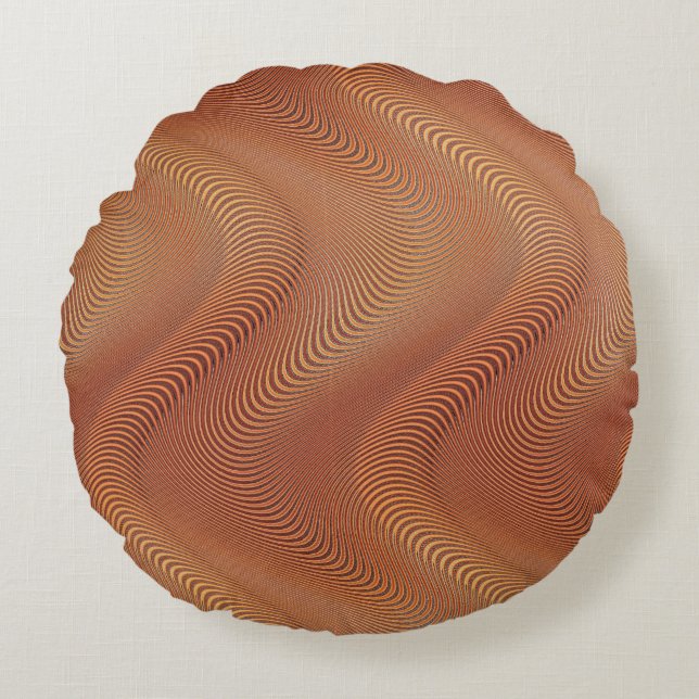 Cojín Redondo Abstract Waves Golden Brown Round Pillow (Anverso)