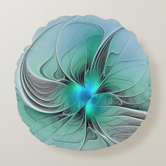 Cojín Redondo Abstract With Blue, Modern Fractal Art (Anverso)