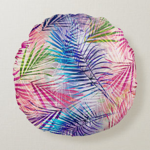 Cojín Redondo Abstracto acuarela deja patrón de alamante
