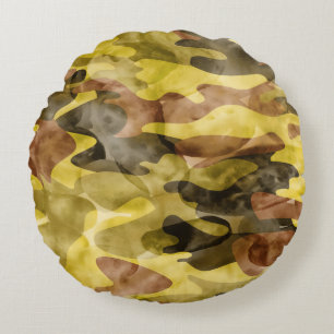 Cojín Redondo Abstracto acuarela: tinte de tie de camuflaje