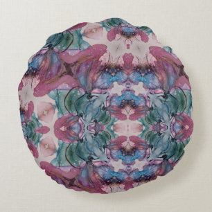Cojín Redondo Abstracto azul y verde Floral
