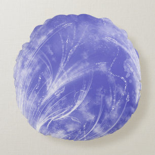 Cojín Redondo Abstracto de Dandelis blancos azules y luciérnagas