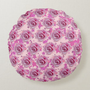 Cojín Redondo abstracto de estrellas rosadas Rosas