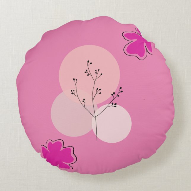 COJÍN REDONDO ABSTRACTO DE LA FLOTACIÓN ROSA (Reverso)