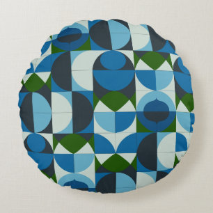 Cojín Redondo Abstracto geométrico moderno azul y verde