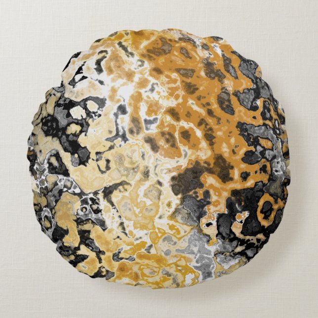 Cojín Redondo Abstracto gris y amarillo (Anverso)