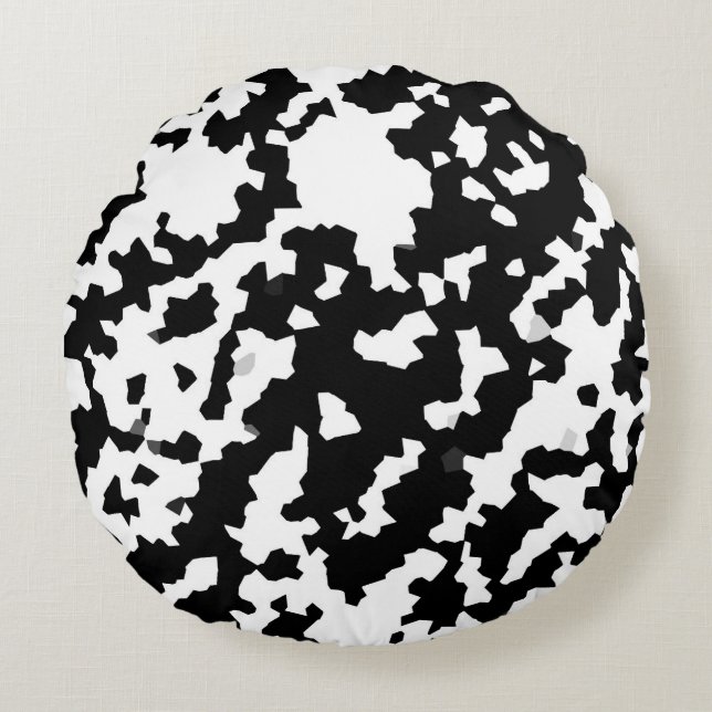 Cojín Redondo Abstracto irregular camo negro y blanco (Anverso)
