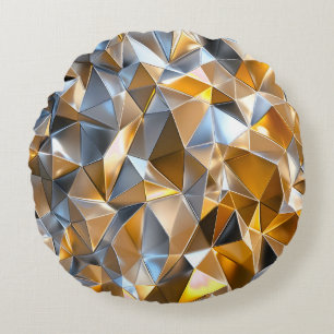 Cojín Redondo Abstracto Metálico Moderno Geométrico Oro Plata