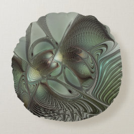 Cojín Redondo Abstracto Olive Sage Green Grey Fractal Art Fantas
