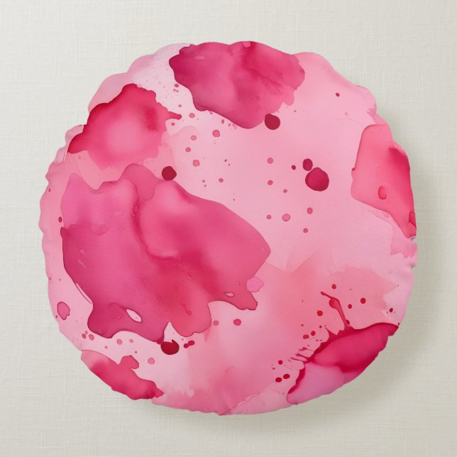 Cojín Redondo Abstracto Rosa sobre Rosa  (Anverso)