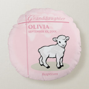 Cojín Redondo Abuela Bautismo Chica rosa Nombre y fecha del cord
