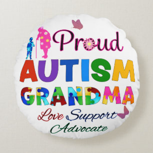 Cojín Redondo Abuela de autismo orgullosa