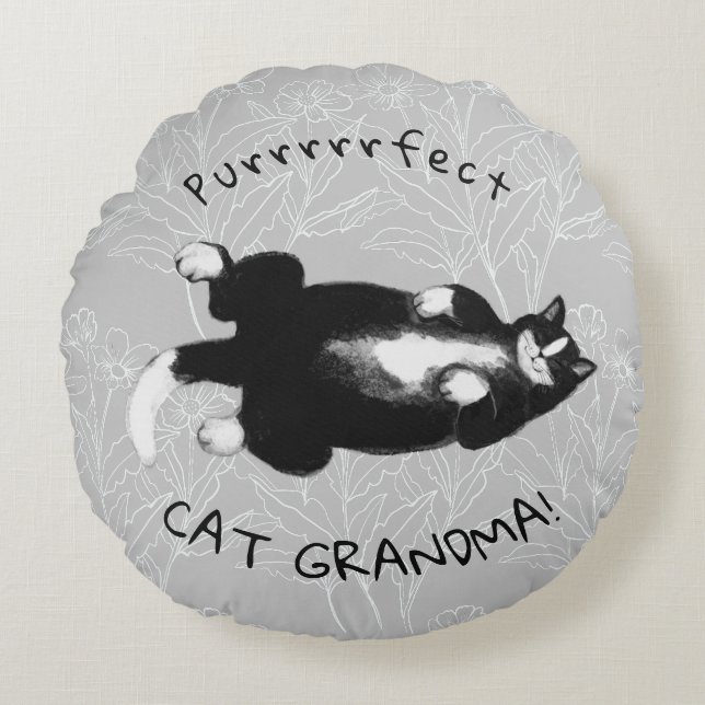 Cojín Redondo Abuela de gatos perfecta (Anverso)