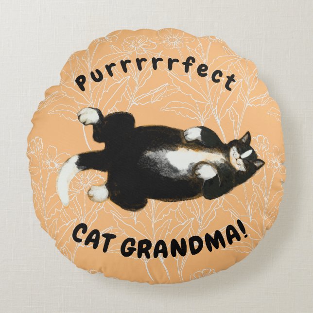 Cojín Redondo Abuela de gatos perfecta (Anverso)