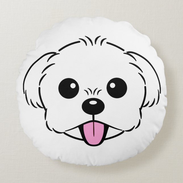 Cojín Redondo Aburrido perro de la frívola de Bichon blanco pega (Anverso)