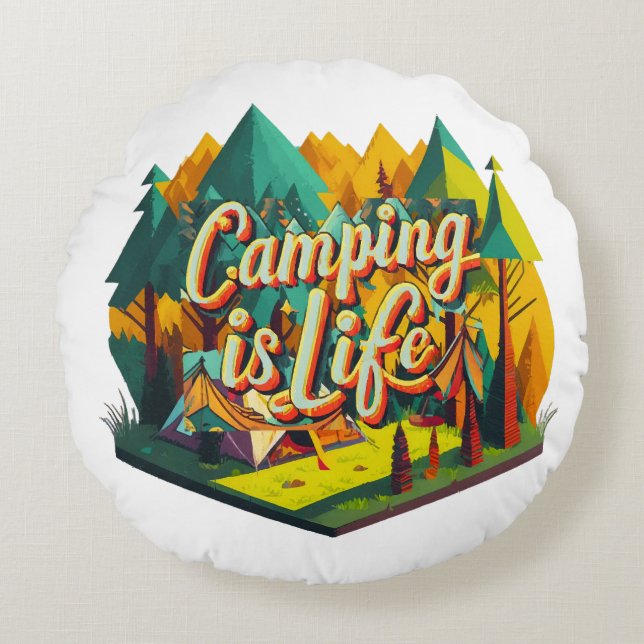 Cojín Redondo Acampar es Vida (Anverso)