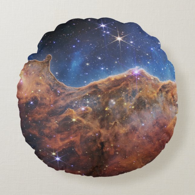 Cojín Redondo Acantilados cósmicos Telescopio web Carina Nebula  (Anverso)