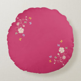 Cojín Redondo Acentos florales y mariposas singulares en rosa