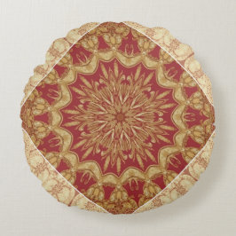 Cojín Redondo Achempong Designer Golden Red Ornate Accent Cushio