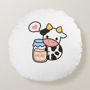 Cojín Redondo Acogedor Kawaii Vaca y Leche Jar