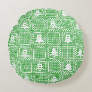 Cojín Redondo Acogedor patrón de suéter feo de árbol de Navidad