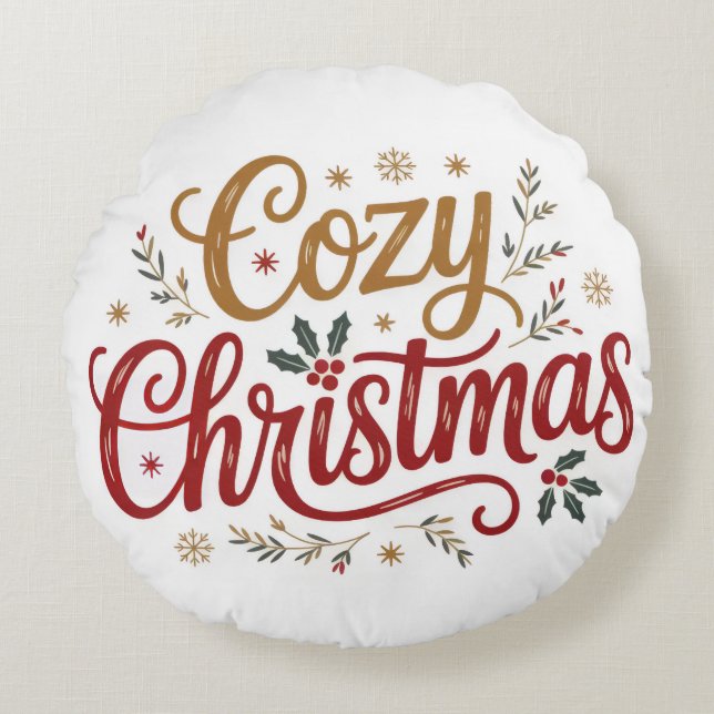 Cojín Redondo Acogedores Navidades Niños Pillow | Decoración fes (Anverso)