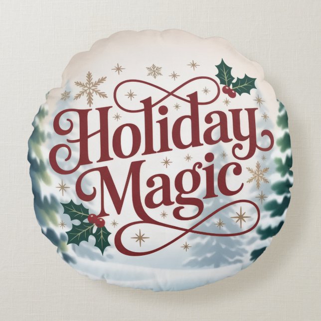 Cojín Redondo Acogedores Navidades Niños Pillow | Decoración fes (Anverso)