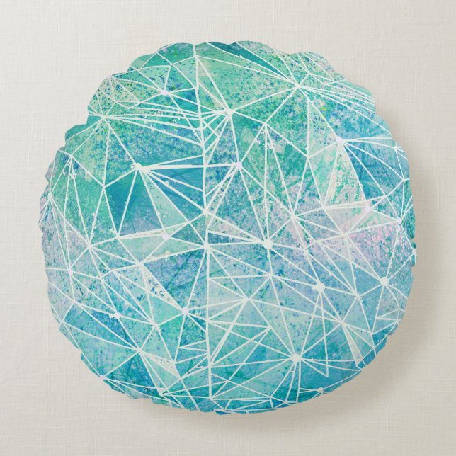 Cojín Redondo acuamarina con espacio geométrico blanco (Anverso)