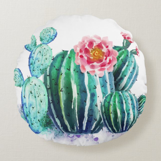 Cojín Redondo acuarela Cactus (Anverso)