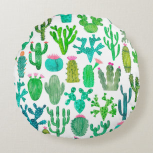 Cojín Redondo Acuarela cactus sin fisuras. Grupo Cacti