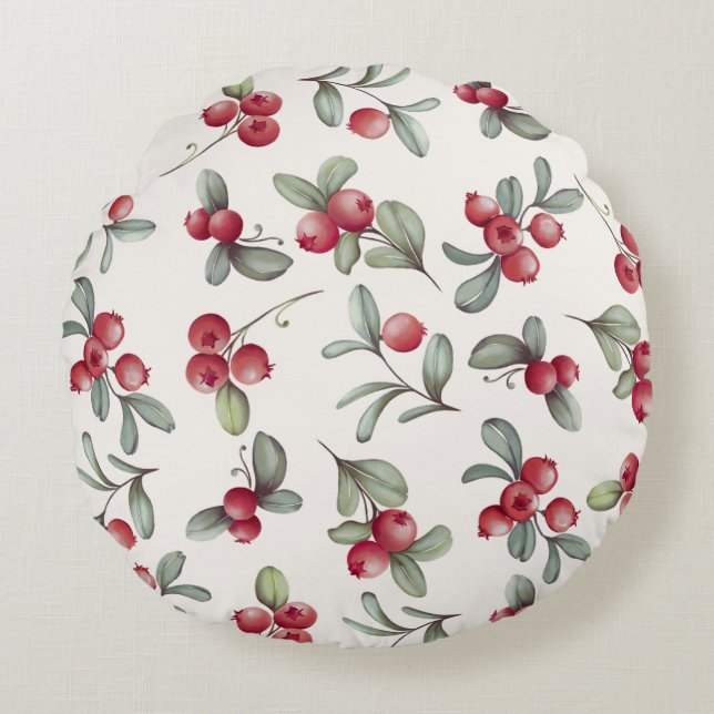Cojín Redondo Acuarela Cranberry Beauty Round Pillow (Anverso)