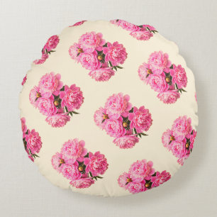 Cojín Redondo Acuarela de algodón Vintage Pink Peonies Floral