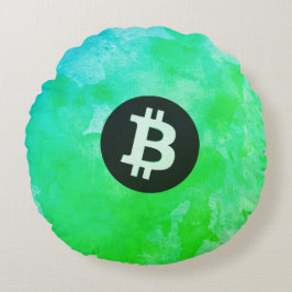 Cojín Redondo Acuarela de Bitcoin (Estilo $ - Green Day)