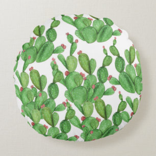 Cojín Redondo Acuarela de Cactus: fondo de patrón sin soldadura