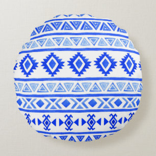 Cojín Redondo Acuarela de etnia azteca, patrón geométrico.