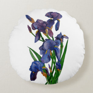 Cojín Redondo acuarela de iris púrpura de bonito